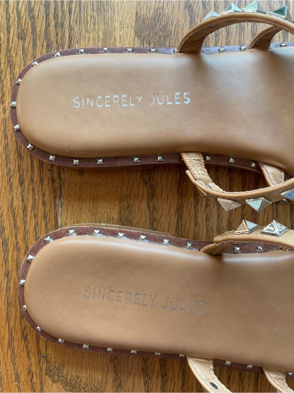 Sincerly Jules Studded Nude Multi-strap Slide Sandals SZ 7.5 - Picture 3 of 6